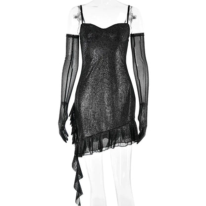 Women's Silver Mesh Sling Tube Top Sexy Dress